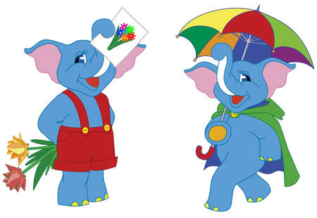 Vector illustration of two pretty cartoon elephantsのイラスト素材