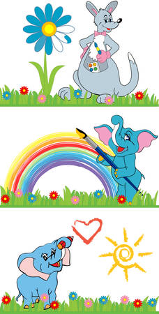 Pretty cute cartoon animals paint in bright colors  のイラスト素材