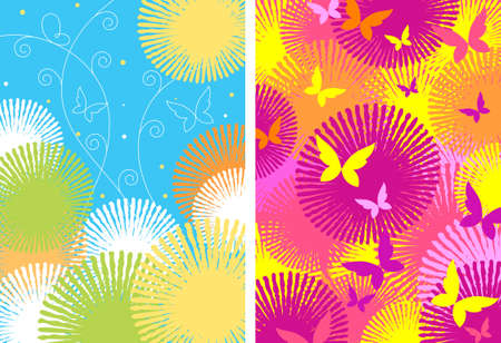 Two ornamental patterns with butterflies and flowers  のイラスト素材