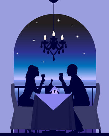 An elegant couple enjoying a romantic dinner date  のイラスト素材