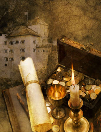 collage of buried treasure theme. (I'm author of all components of this collage)の写真素材