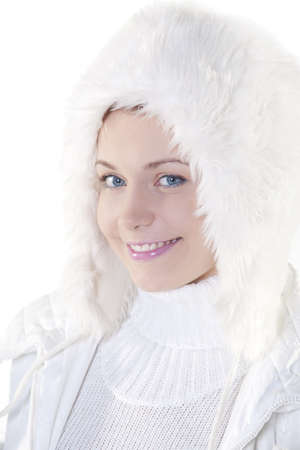 Portrait of young beatiful girl dressed in white wearの写真素材