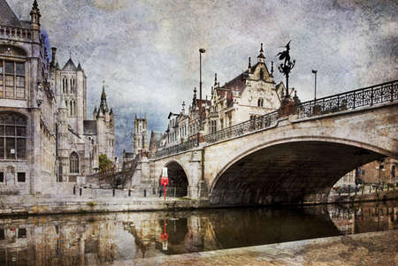 The historical center of Ghent city, Belgiumの写真素材