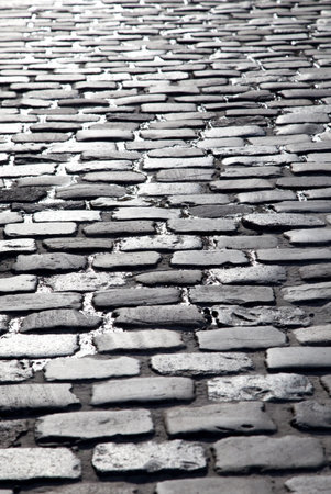Cobblestone background with diminishing perspectiveの写真素材