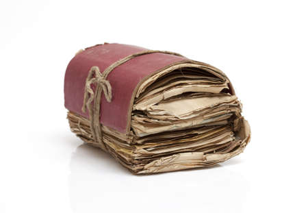Stack of old paper (letters, book records, documents), selective focusの写真素材