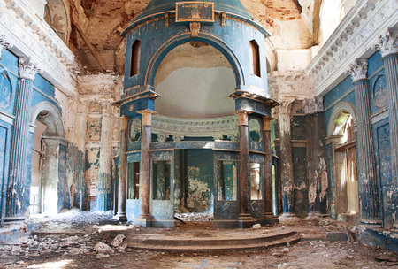 Interior shot of old Abandoned Orthodox Churchの写真素材