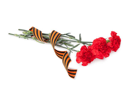 Victory Day, bouquet of carnations tied up by George ribbon
の写真素材