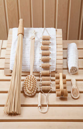 Close up accessories massage in steam bath room 
の写真素材