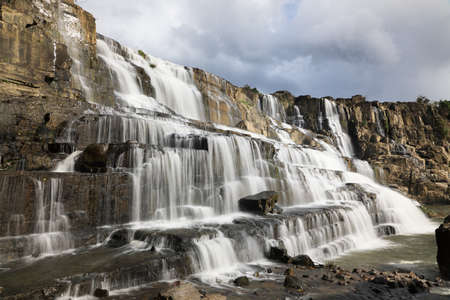 View scene stunning waterfall in Pongour near Da Lat city, Vietnamの写真素材