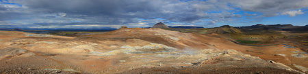 Panoramic view of beautiful Iceland landscape with  Myvatn Lake in northern  Iceland