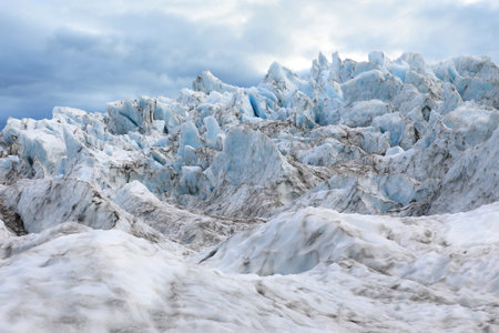 Sharp peaks of Falljokull Glacier (Falling Glacier) in Icelandの写真素材