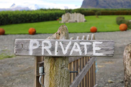 Private sign painted on a wooden boardの写真素材