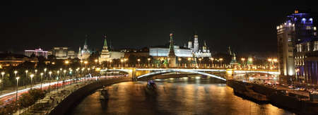 Panorama of the night Kremlin on the banks of the Moscow river in the summer.  Moscow, Russiaの写真素材