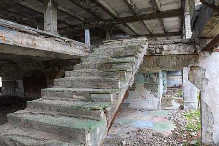 Staircase in an abandoned complex. Scary placeの写真素材