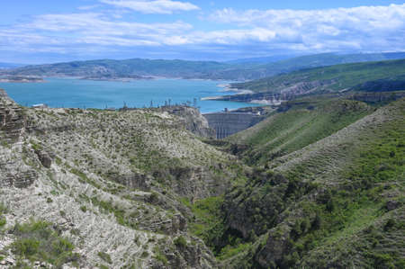 Panoramic photo of a Chirkey hydroelectric power station in Dagestan, North Caucasus of Russiaの写真素材