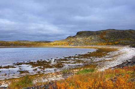 Landscape with Barents Sea in autumn on the Kola Peninsula in northern Russiaの写真素材