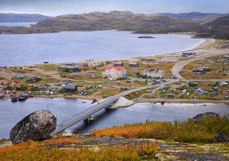 Teriberka village in the north of Russia from a bird's-eye viewの写真素材
