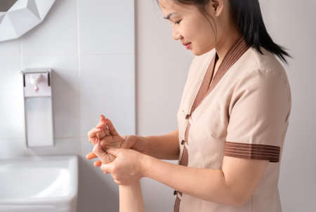 Spa massage for women's hands at spa clubの写真素材