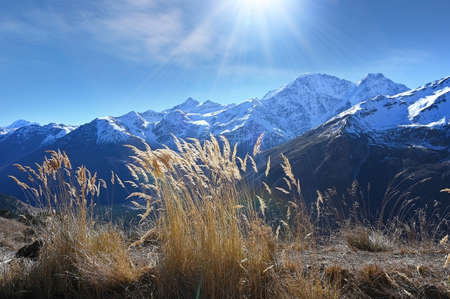 A beautiful mountain landscape. The highest peak of Europe is Mount Elbrus.の写真素材