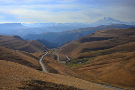 Mountain road in the Elbrus region in Caucasus Mountains, Russiaの写真素材