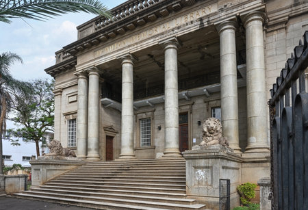 NAIROBI DOWNTOWN, KENYA - NOVEMBER 13, 2022: Facade of McMillan memorial library in Nairobi. Kenya,...