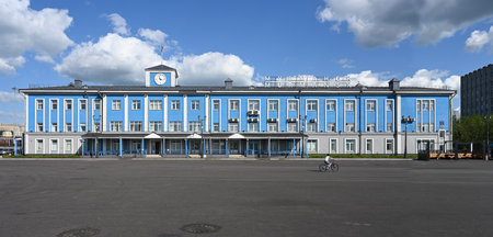 MURMANSK, RUSSIA - JUNE 21, 2023: The building of the Murmansk Sea Station in the commercial seaport. Kola Peninsula, Russiaのeditorial素材