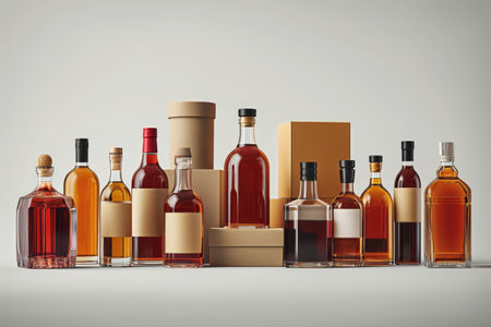 Elite alcohol in bottles with a dark amber liquid. Generative AIの素材