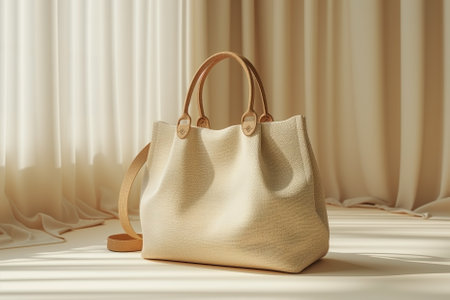 Mockup of a canvas bag on the floor in the living room. AI-generated itemの素材