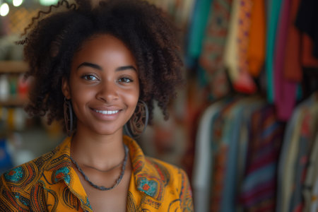 Portrait of a cute African girl with a slight smile on her face. AI-generated itemの素材