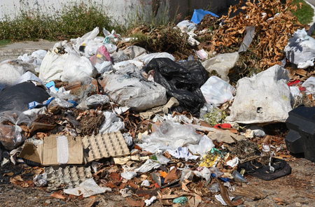 Pollution in nature. Landfill of garbage abandoned on the ground. Trinidad, Cuba