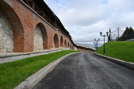 Interior view of the fortress wall of the Kazan Kremlin in Tatarstan, Russia