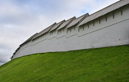 The exterior of the fortress wall of the Kazan Kremlin in the Republic of Tatarstan, Russiaの写真素材