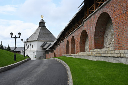 Interior view of the fortress wall of the Kazan Kremlin in the Republic of Tatarstan, Russiaの写真素材