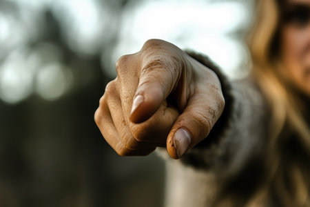 Close-up of the index finger pointing straight at the camera. AI-generated itemの素材