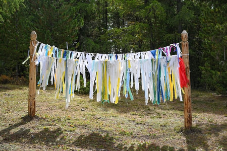 Ceremonial sacred ribbons are used as offerings to the spirits of the dwelling, ancestral spirits,...