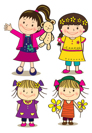Cute little girl setのイラスト素材