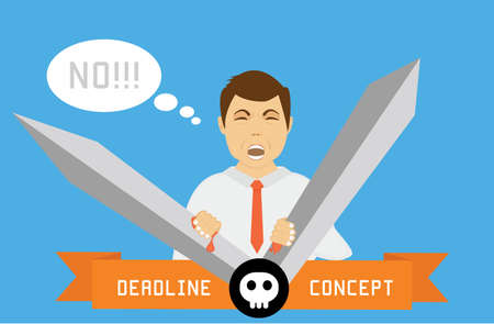 Deadline conceptual illustration. Man is trying to stop the time.のイラスト素材
