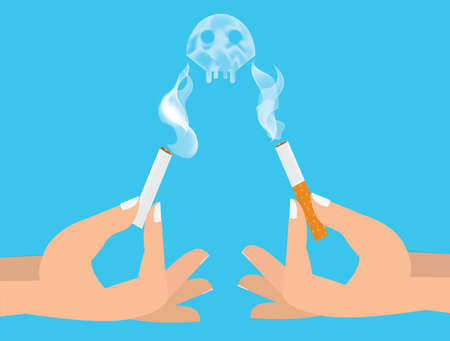 Hands breaking cigarette illustration. Harm of smoking concept.のイラスト素材