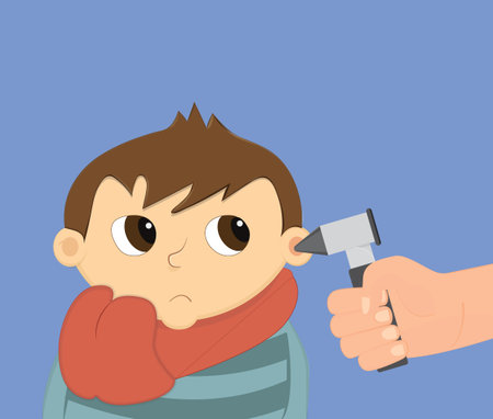 Ear examination illustration. Child otoscopy vector.のイラスト素材