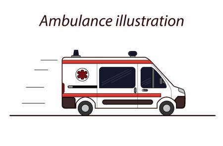 Ambulance flat line vector illustration. Detailed illustration of emergency car.のイラスト素材