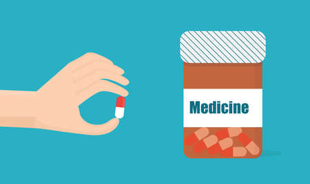 Hand with pills. Taking medicine illustrationのイラスト素材