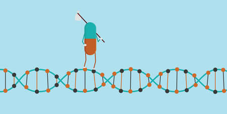 Pill walking on DNA. Pharmacology and genetics concept.のイラスト素材