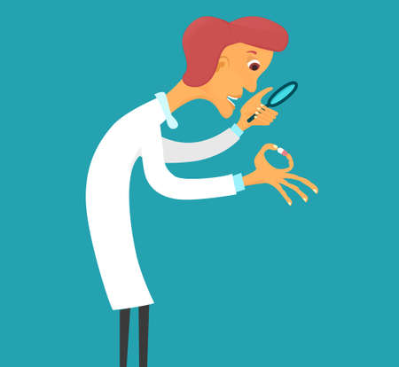 Scientist with magnifier watching on pillのイラスト素材