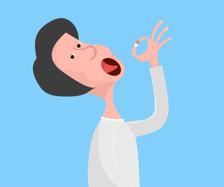 Man taking pill illustrationのイラスト素材