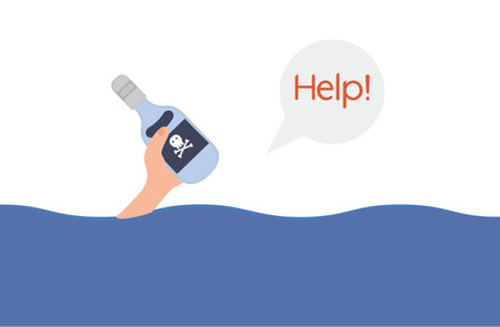 Hand of drown man with bottle of alcoholic beverage.のイラスト素材