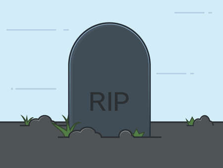 Grave flat line illustration Graveyard.のイラスト素材