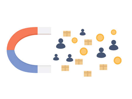 Magnet for people, products and money illustration. Internet aggregator concept.のイラスト素材