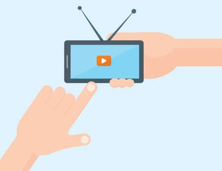 Mobile online TV conceptual illustration. Watching video streams on smartphoneのイラスト素材