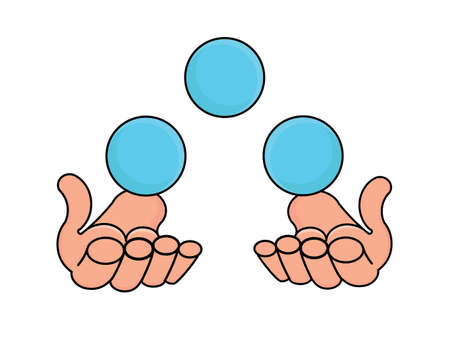 Juggler hands with three blue balls colorful vector illustrationのイラスト素材
