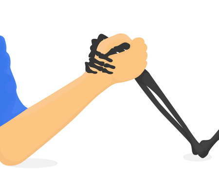  Doctors against death. Physicians hand against skeleton hand.のイラスト素材